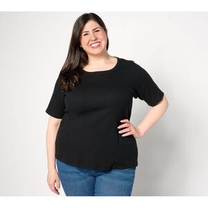 Anybody Women's Top Sz S Rib Knit Elbow-Sleeve Slim Layering Black A635826